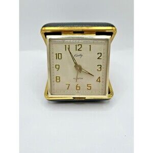 Bradley  Folding Travel Alarm Clock in Case Vintage Wind up Mechanical Works
